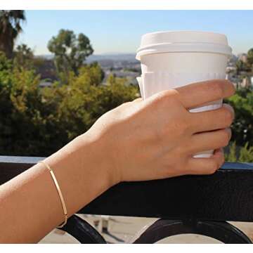 PERNNLA PEARL Dainty Gold Bar Bracelet for Women Simple Delicate 18K Gold Plated Chain Handmade Minimalist Jewelry