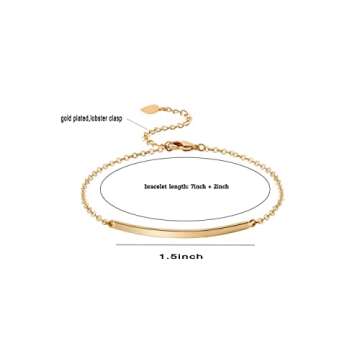 PERNNLA PEARL Dainty Gold Bar Bracelet for Women Simple Delicate 18K Gold Plated Chain Handmade Minimalist Jewelry