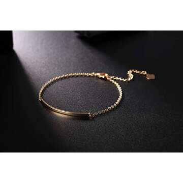 PERNNLA PEARL Dainty Gold Bar Bracelet for Women Simple Delicate 18K Gold Plated Chain Handmade Minimalist Jewelry