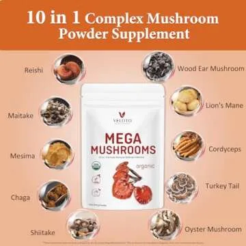 VELOTO Organic Mega Mushroom Powder 10-in-1 Blend 10oz
