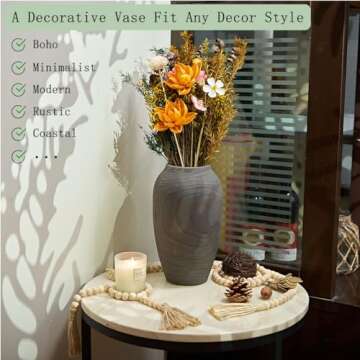 Decorative Wood Vase for Decor - Dried Flower Vase for Home Boho Modern Rustic Wood Decor Accents Mi...