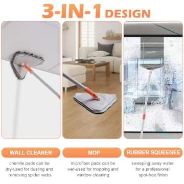 Wall Cleaner Triangle Mop with 82'' Long Handle - Wall Scrubber, Cleaning Washer Tool with 4 Microfi...