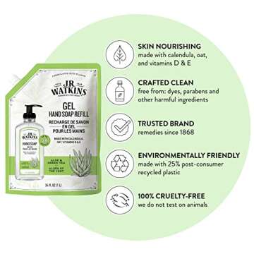 J.R. Watkins Gel Hand Soap Refill Pouch, Scented Liquid Hand Wash for Bathroom or Kitchen, USA Made ...