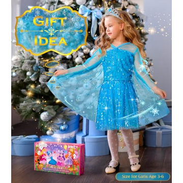 BIBUTY Princess Dress Up Clothes for Little Girls Princess Dresses for Girls, Pretend Play & Dress Up Princess Costume Set with Princess Crown Cape, Princess Toys Gifts for 3-6 Toddler Little Girls