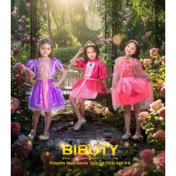 BIBUTY Princess Dress Up Clothes for Little Girls Princess Dresses for Girls, Pretend Play & Dress Up Princess Costume Set with Princess Crown Cape, Princess Toys Gifts for 3-6 Toddler Little Girls