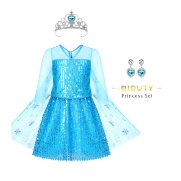 BIBUTY Princess Dress Up Clothes for Little Girls Princess Dresses for Girls, Pretend Play & Dress Up Princess Costume Set with Princess Crown Cape, Princess Toys Gifts for 3-6 Toddler Little Girls