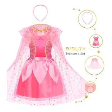 BIBUTY Princess Dress Up Clothes for Little Girls Princess Dresses for Girls, Pretend Play & Dress Up Princess Costume Set with Princess Crown Cape, Princess Toys Gifts for 3-6 Toddler Little Girls