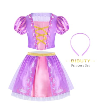 BIBUTY Princess Dress Up Clothes for Little Girls Princess Dresses for Girls, Pretend Play & Dress Up Princess Costume Set with Princess Crown Cape, Princess Toys Gifts for 3-6 Toddler Little Girls