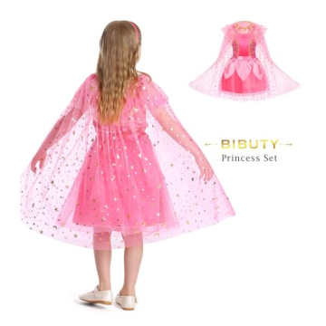 BIBUTY Princess Dress Up Clothes for Little Girls Princess Dresses for Girls, Pretend Play & Dress Up Princess Costume Set with Princess Crown Cape, Princess Toys Gifts for 3-6 Toddler Little Girls