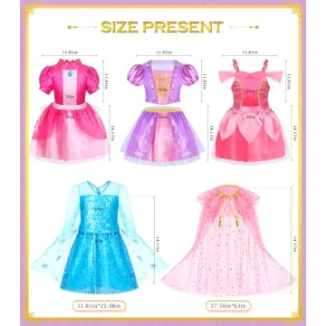 BIBUTY Princess Dress Up Clothes for Little Girls Princess Dresses for Girls, Pretend Play & Dress Up Princess Costume Set with Princess Crown Cape, Princess Toys Gifts for 3-6 Toddler Little Girls