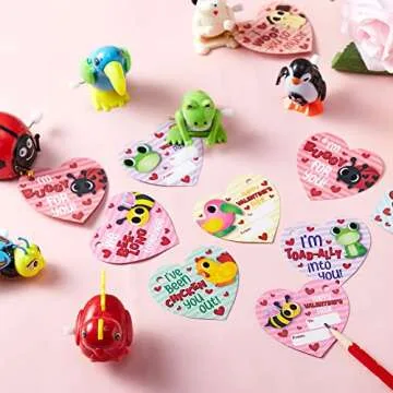 Valentine's Wind-up Toy Set with Cards for Kids Gifts