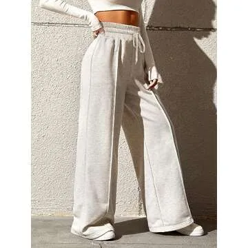 Yousify Wide Leg Sweatpants for Women Casual Elastic High Waisted Drawstring Long Pants with Pockets