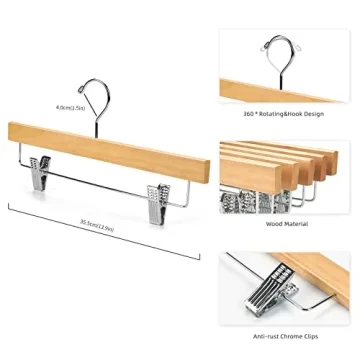 Nature Smile Wooden Pants Hangers 10 Pack for Stylish Storage