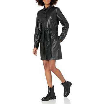 The Drop Women's Sam Vegan Leather Shirtdress, Black, XL