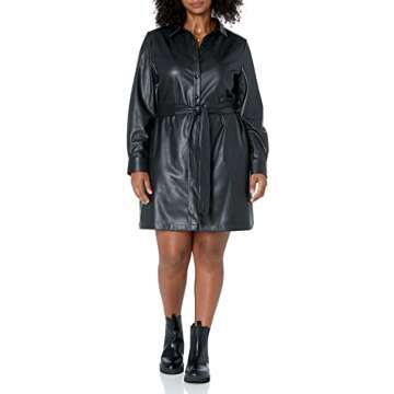 The Drop Women's Sam Vegan Leather Shirtdress, Black, XL