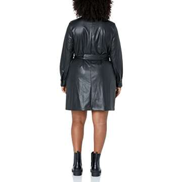 The Drop Women's Sam Vegan Leather Shirtdress, Black, XL