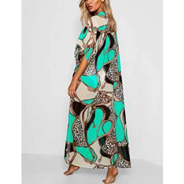 Bsubseach Boho Chain Print Kimono Cardigan Women Half Sleeve Open Front Swimsuit Bikini Beach Cover Up