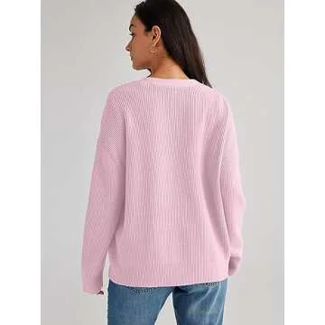 LILLUSORY Cardigan Sweaters for Women 2024 Fall Fashion Oversized Lightweight Sweater Knit Work Jackets Outfits Clothes Pink M
