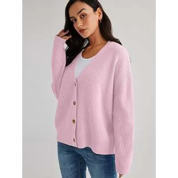 LILLUSORY Cardigan Sweaters for Women 2024 Fall Fashion Oversized Lightweight Sweater Knit Work Jackets Outfits Clothes Pink M