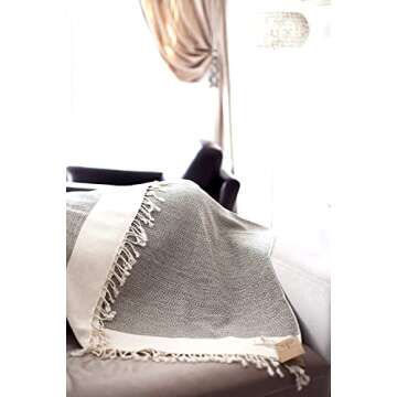 SMYRNA TURKISH COTTON Throw Blanket Vintage Series, 50x60 inch, Outdoor Blankets, Throws and Blankets for Couch, Sofa, Bed, Chair, Beach Picnic, Travel Boho Turkish Blanket Throw, Beige