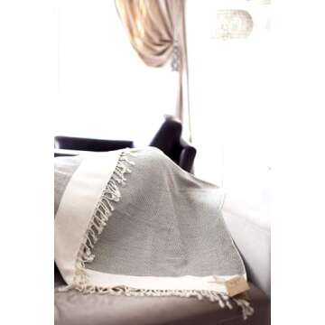 SMYRNA TURKISH COTTON Throw Blanket Vintage Series, 50x60 inch, Outdoor Blankets, Throws and Blankets for Couch, Sofa, Bed, Chair, Beach Picnic, Travel Boho Turkish Blanket Throw, Beige