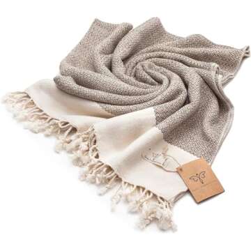 SMYRNA TURKISH COTTON Throw Blanket Vintage Series, 50x60 inch, Outdoor Blankets, Throws and Blankets for Couch, Sofa, Bed, Chair, Beach Picnic, Travel Boho Turkish Blanket Throw, Beige