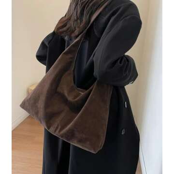 Trendy Suede Hobo Bag Crescent Shoulder Bag Women Retro Zipper Satchels Winter Purse College Tote Handbag