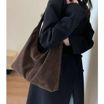 Trendy Suede Hobo Bag Crescent Shoulder Bag Women Retro Zipper Satchels Winter Purse College Tote Handbag