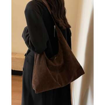 Trendy Suede Hobo Bag Crescent Shoulder Bag Women Retro Zipper Satchels Winter Purse College Tote Handbag