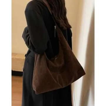 Trendy Suede Hobo Bag Crescent Shoulder Bag Women Retro Zipper Satchels Winter Purse College Tote Handbag