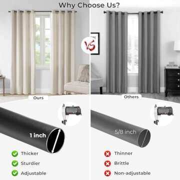 1 Inch Blackout Curtain Rods for Windows Patio, Adjustable Room Divider Curtain Rod Wall Mount & Cei...
