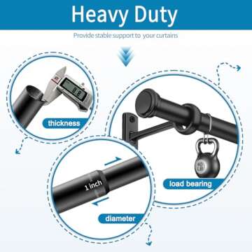 1 Inch Blackout Curtain Rods for Windows Patio, Adjustable Room Divider Curtain Rod Wall Mount & Ceiling Mount for Indoor & Outdoor, Black, 144" to 168"