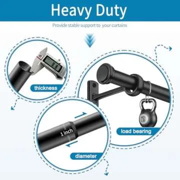 1 Inch Blackout Curtain Rods for Windows Patio, Adjustable Room Divider Curtain Rod Wall Mount & Ceiling Mount for Indoor & Outdoor, Black, 144" to 168"