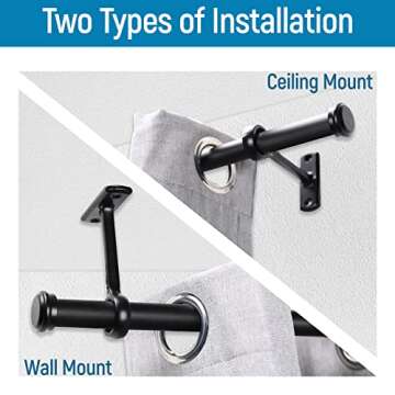 1 Inch Blackout Curtain Rods for Windows Patio, Adjustable Room Divider Curtain Rod Wall Mount & Ceiling Mount for Indoor & Outdoor, Black, 144" to 168"