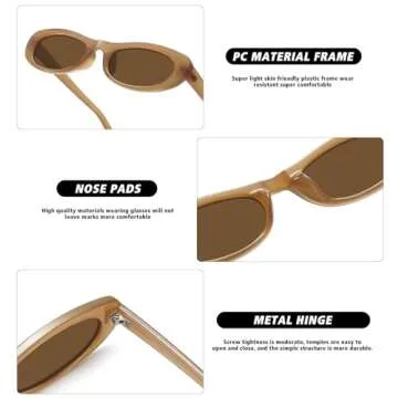 STORYCOAST Narrow Retro Oval Sunglasses for Women Men Fashion Small Frame Sun Glasses 90s Vintage Style Black+Brown