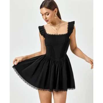 GLNEGE Women's Square Neck Mini Corset Dress Short Ruffle Sleeve A Line Cute Trendy Party Dresses