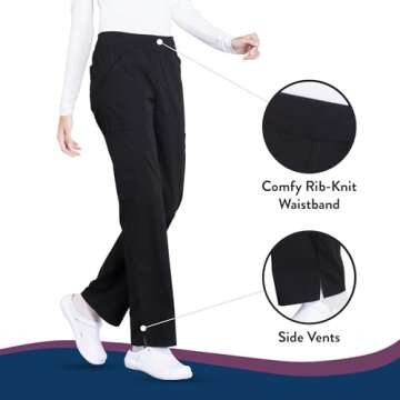 CHEROKEE Workwear Professionals Women Scrubs Pant Mid Rise Straight Leg Pull-on Cargo WW170T, S Tall, Black