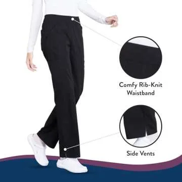 CHEROKEE Workwear Professionals Women Scrubs Pant Mid Rise Straight Leg Pull-on Cargo WW170T, S Tall, Black