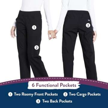 CHEROKEE Workwear Professionals Women Scrubs Pant Mid Rise Straight Leg Pull-on Cargo WW170T, S Tall, Black