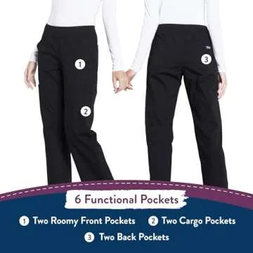CHEROKEE Workwear Professionals Women Scrubs Pant Mid Rise Straight Leg Pull-on Cargo WW170T, S Tall, Black