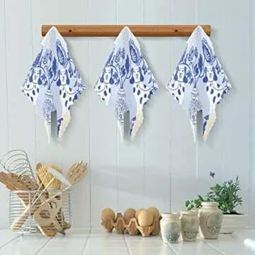 susiyo Staffordshire Dogs in Chinoiserie Style Blue and White Porcelain Kitchen Dish Cloths Reusable Soft Absorbent Quick Drying Windowpane Dish Towels Rag Set of 6, 11x11 Inches