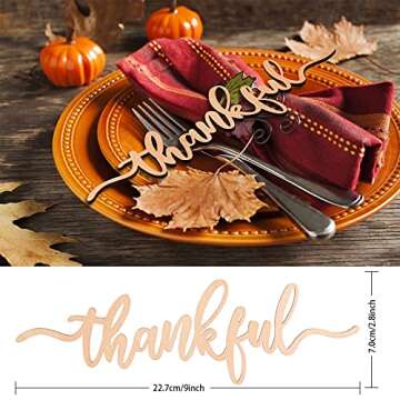 PARBEE 12PCS Thanksgiving Place Cards Thankful Wood Signs Fall Dining Table Plate Ornament Farmhouse...