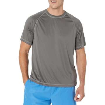 Amazon Essentials Men's Slim-Fit Short-Sleeve Quick-Dry UPF 50 Swim Tee, Charcoal, X-Small