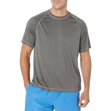 Amazon Essentials Men's Slim-Fit Short-Sleeve Quick-Dry UPF 50 Swim Tee, Charcoal, X-Small
