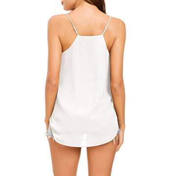 Evera B Womens V Neck Spaghetti Strap Tank Tops Dressy Casual Camisole Blouses Sleeveless Loose Cami Basic Tank Shirt (Small, Adj Strap Off Wht)