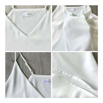 Evera B Womens V Neck Spaghetti Strap Tank Tops Dressy Casual Camisole Blouses Sleeveless Loose Cami Basic Tank Shirt (Small, Adj Strap Off Wht)