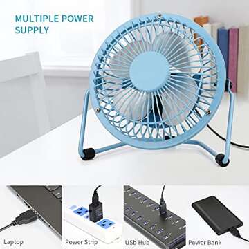 xasla Small USB Desk Fan - Quiet, Durable with Metal Design