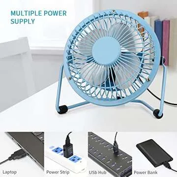 xasla Small USB Desk Fan - Quiet, Durable with Metal Design