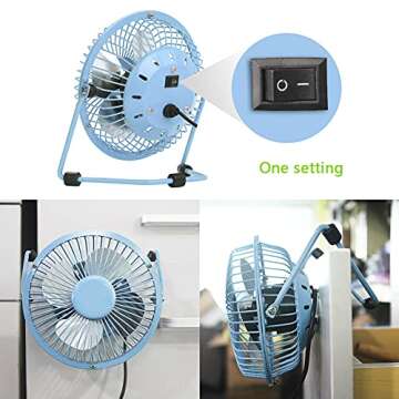 xasla Small USB Desk Fan - Quiet, Durable with Metal Design
