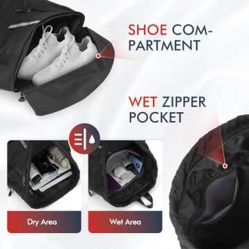 PinCute Drawstring Gym Bag for Men/Women - Mesh Beach Swim Bags Sports Backpack with Wet Pocket&Shoe...